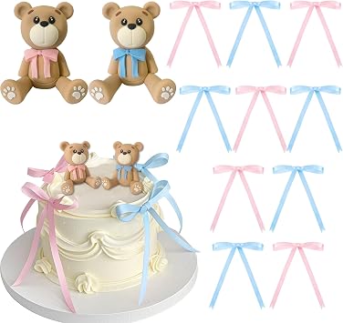 Gender Reveal Cake Toppers Bear Bow Cake Decorations for Baby Shower Boys and Girls Birthday Party Supplies