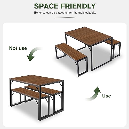 Miniatura 28 de IMUsee Juego de mesa de comedor de 3 piezas de 47.2 pulgadas para 4 con bancos, marco de metal resistente, comedor de cocina pequeño que ahorra
