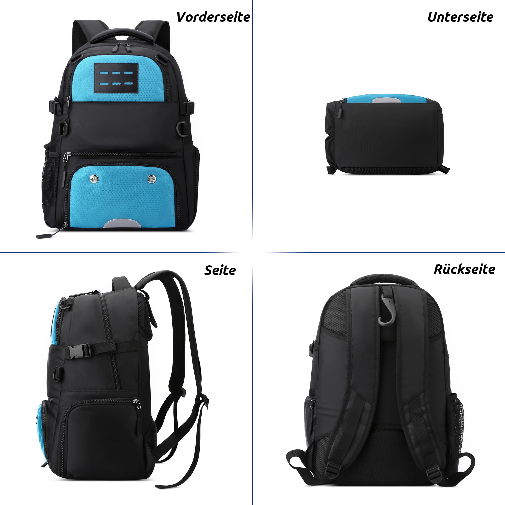 VARLIVOO Basketball Rucksack für Herren Großer Basketball Ball Tasche mit Ballhalter und Schuhfach Wasserdicht Volleyball Fußball Sporttasche Basketballtasche für Reisen Fitnessstudio Blau