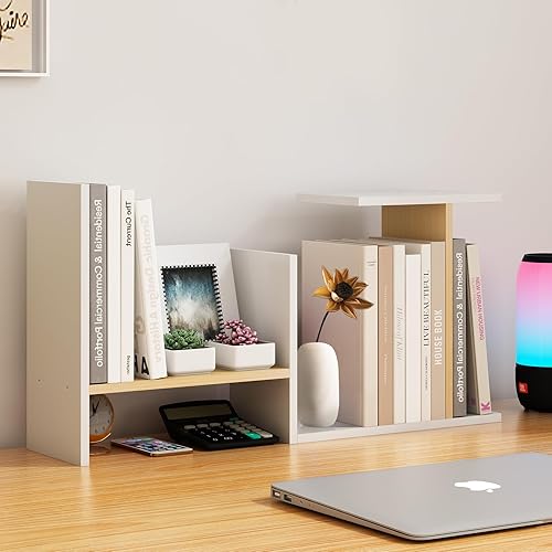 Miniatura 3 de Organizador de escritorio blanco y almacenamiento pequeño de longitud de estantería de escritorio expandible, estantes de organización de