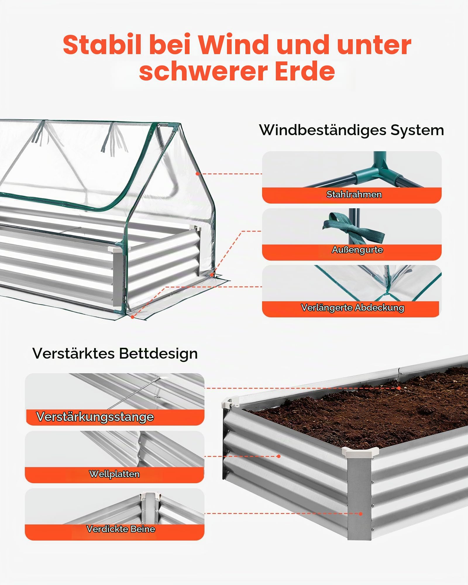 VEVOR Hochbeet Metall 180x90x30 cm, Rechteckiges Gartenbeet, Pflanzkasten-Set für den Außenbereich, Gemüsebeet mit Gewächshausabdeckung & Handschuhen, Blumenbeet, Pflanzbeet für Blumen & Gemüse