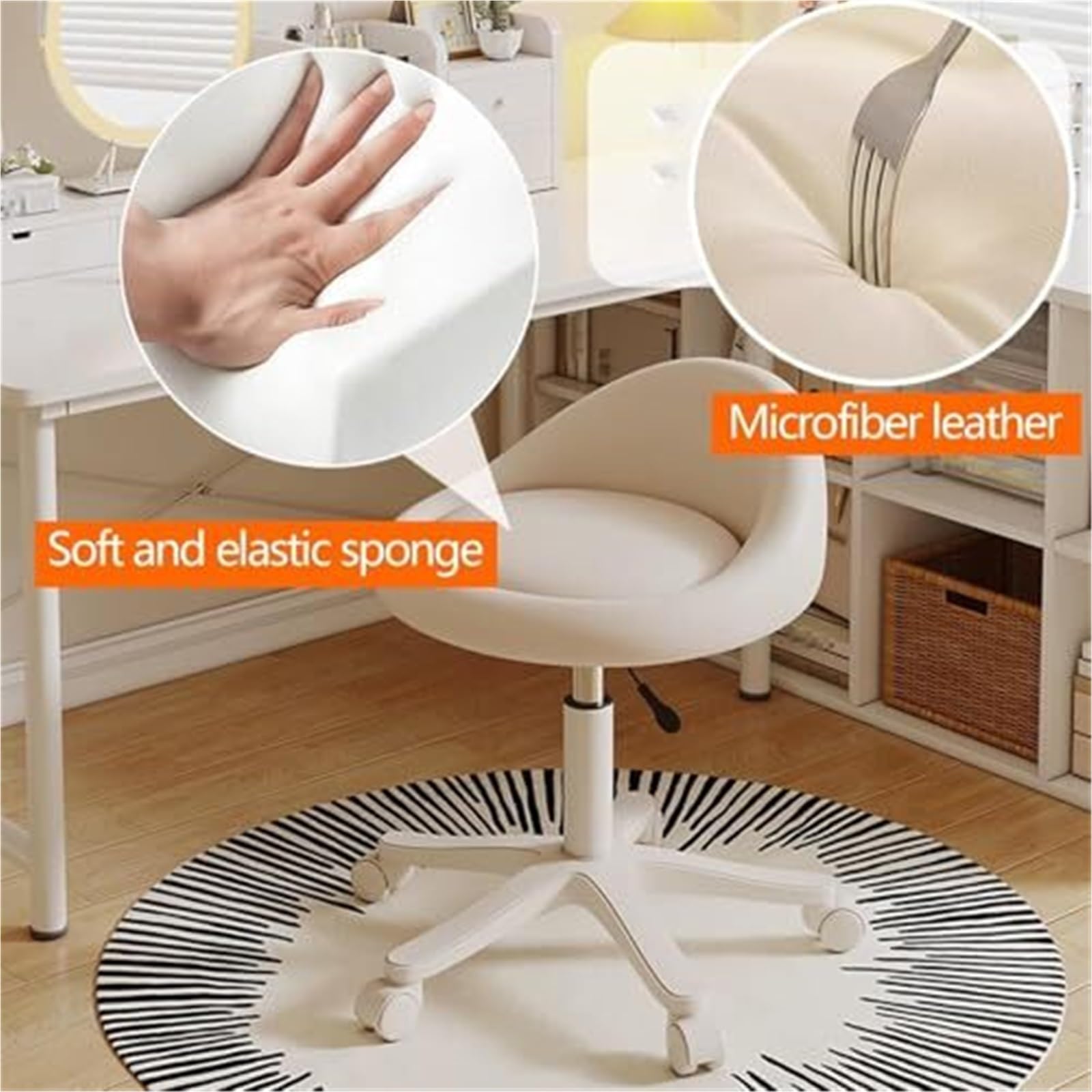 Taburete rodante Ajustable con Respaldo - Comodidad for peluqueros y Trabajos en Altura de mostrador - Ideal for largas Horas Sentado(Beige)