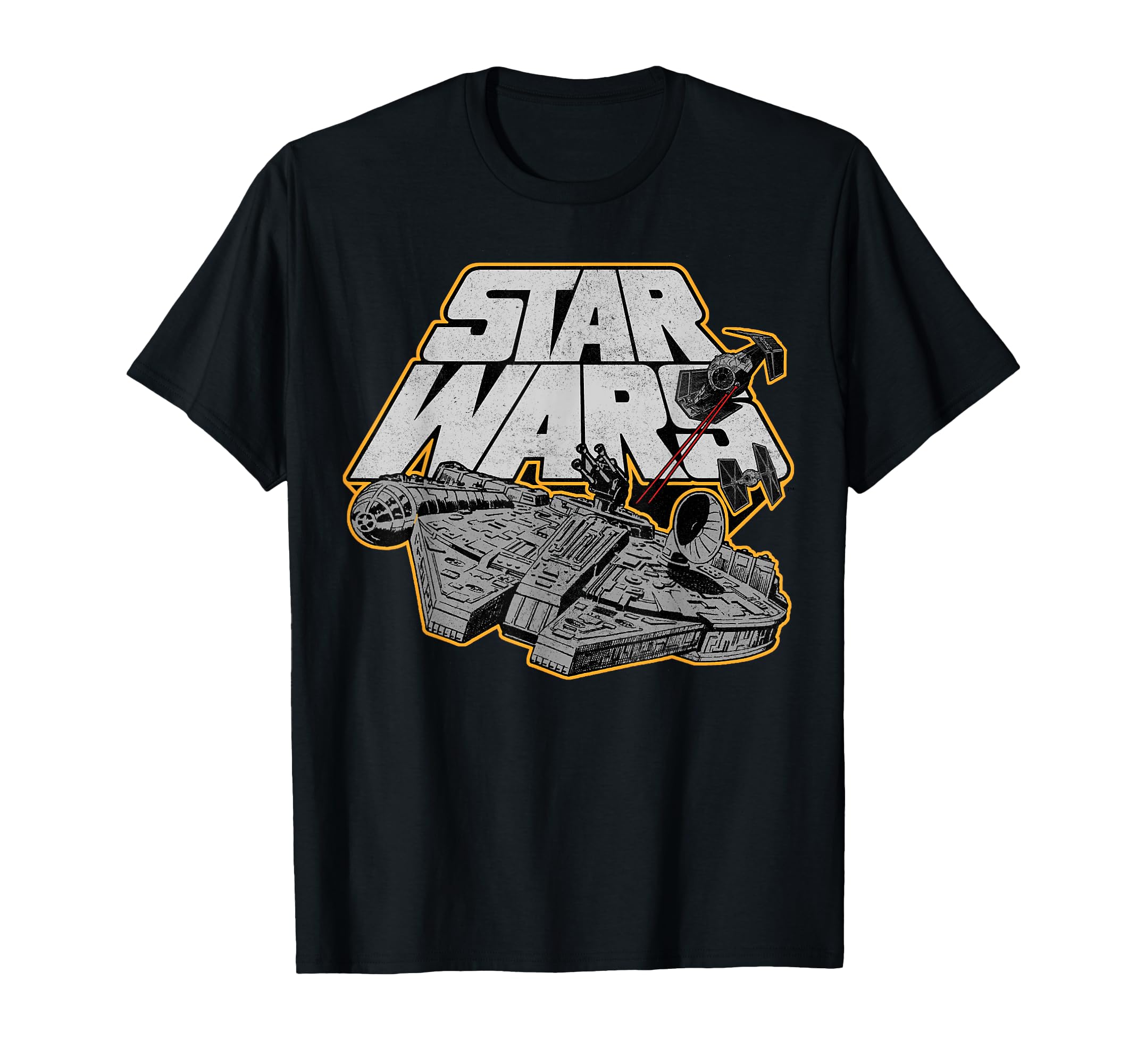 T-shirt Star Wars Millennium Falcon noir avec graphique de combat spatial chic - 3