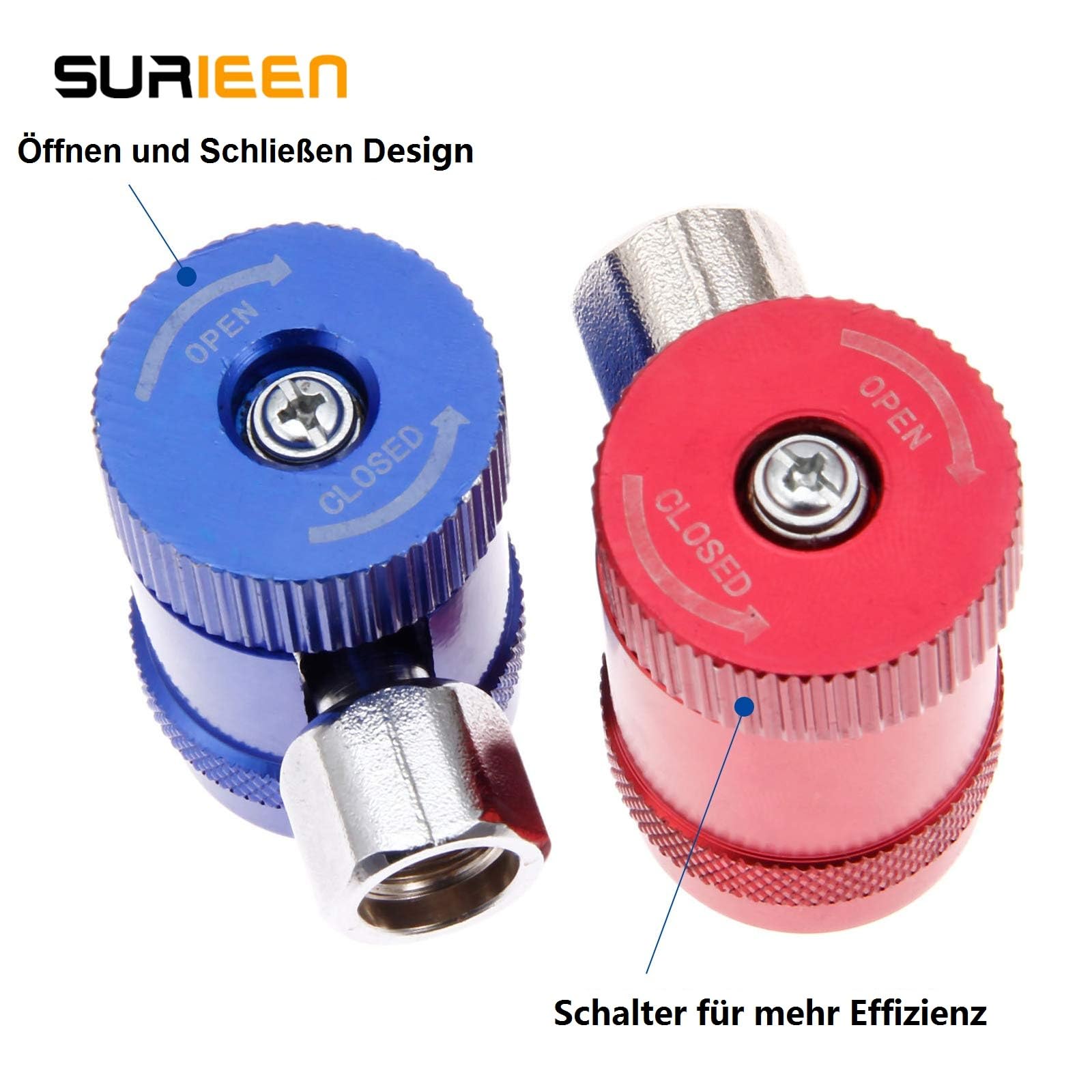 R1234yf Schnellkupplungsadapter 1/4 Zoll Steckeranschluss Verstellbarer Konnetor Adapter High/Low Side R1234yf Adapter Manuelle Kupplung für A/C Kältemittel Krümmermessgerät Set