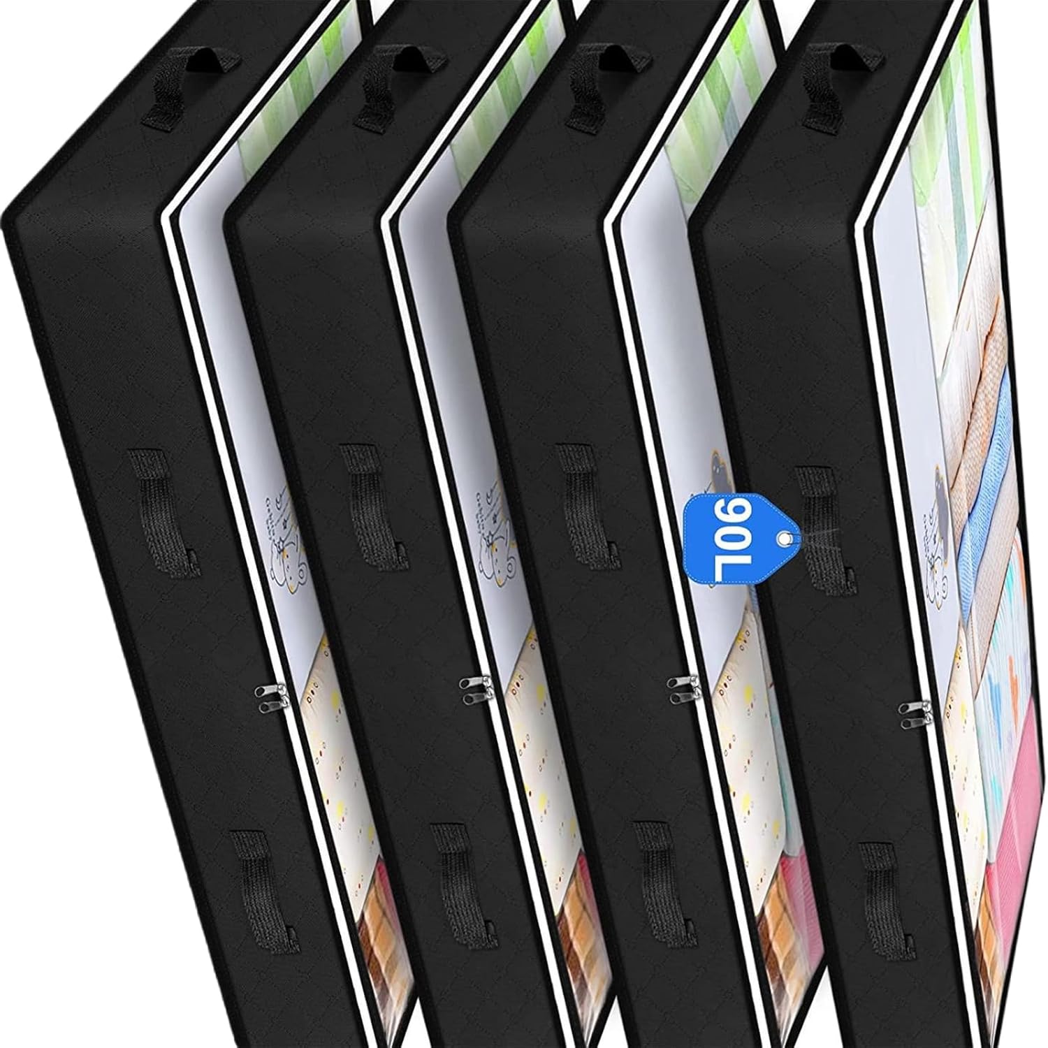 Set of 4 Foldable Large Under Bed Storage Bags for Clothes and Bedding Comforters Container with Easy Carry Handles Closet Organizers