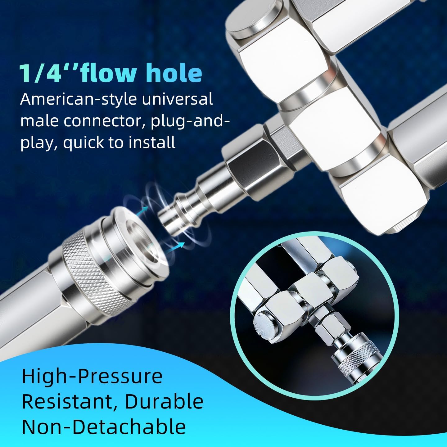 2-Way Air Hose Splitter with 2x 1/4 Inch NPT Male Quick Connect Adapters, 1/4" NPT 360° Swivel Air Compressor Manifold, Nickel-Plated Steel Fitting Kit (2 Universal Couplers + 1 I/M Plug) - 300 PSI