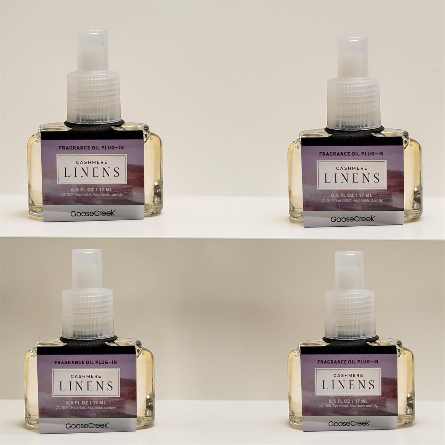 Cashmere Linens Fragrance Oil Plug-In Refill, Vanilla Cashmere, Smooth Amber, Coconut Sandalwood, 0.5 fl oz, 4-Pack