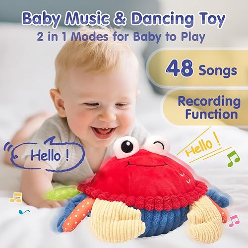 hahaland Baby Toys 6+ 12-18 Months - Crawling Musical Dancing Walking Moving Bouncing Learning Crab Tummy Time Toy Sensory Toddler Toys for 1-3 Year Old Christmas Birthday Gifts Stocking Stuffers