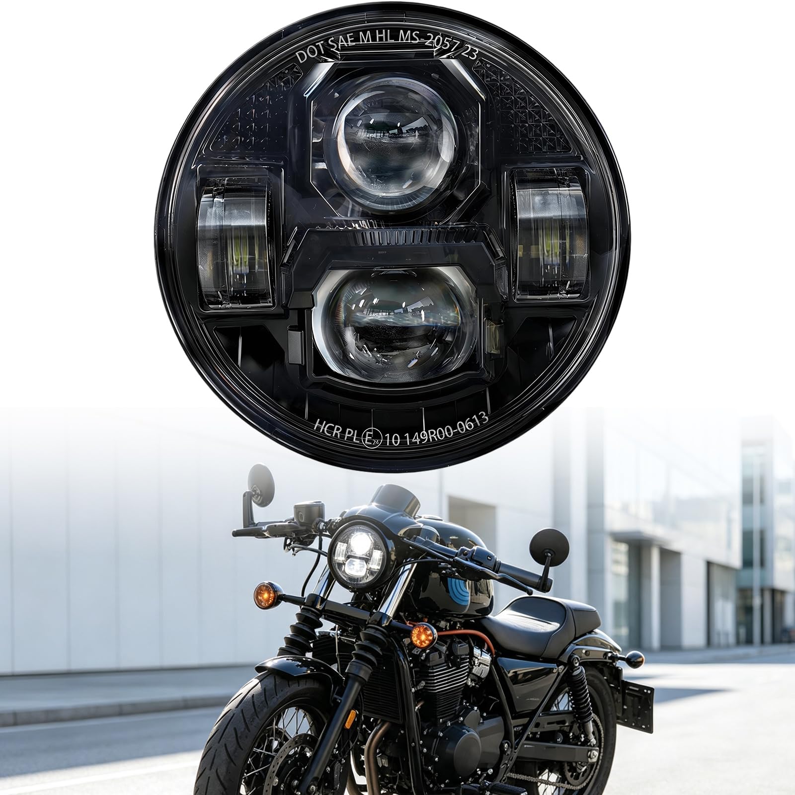 DREAMIZER 5,75" Motorrad Scheinwerfer E-geprüft Runder mit Fernlicht und Abblendlicht Kompatibel mit Simson Harley Dyna Sportster Iron 883 Indian Triumph.