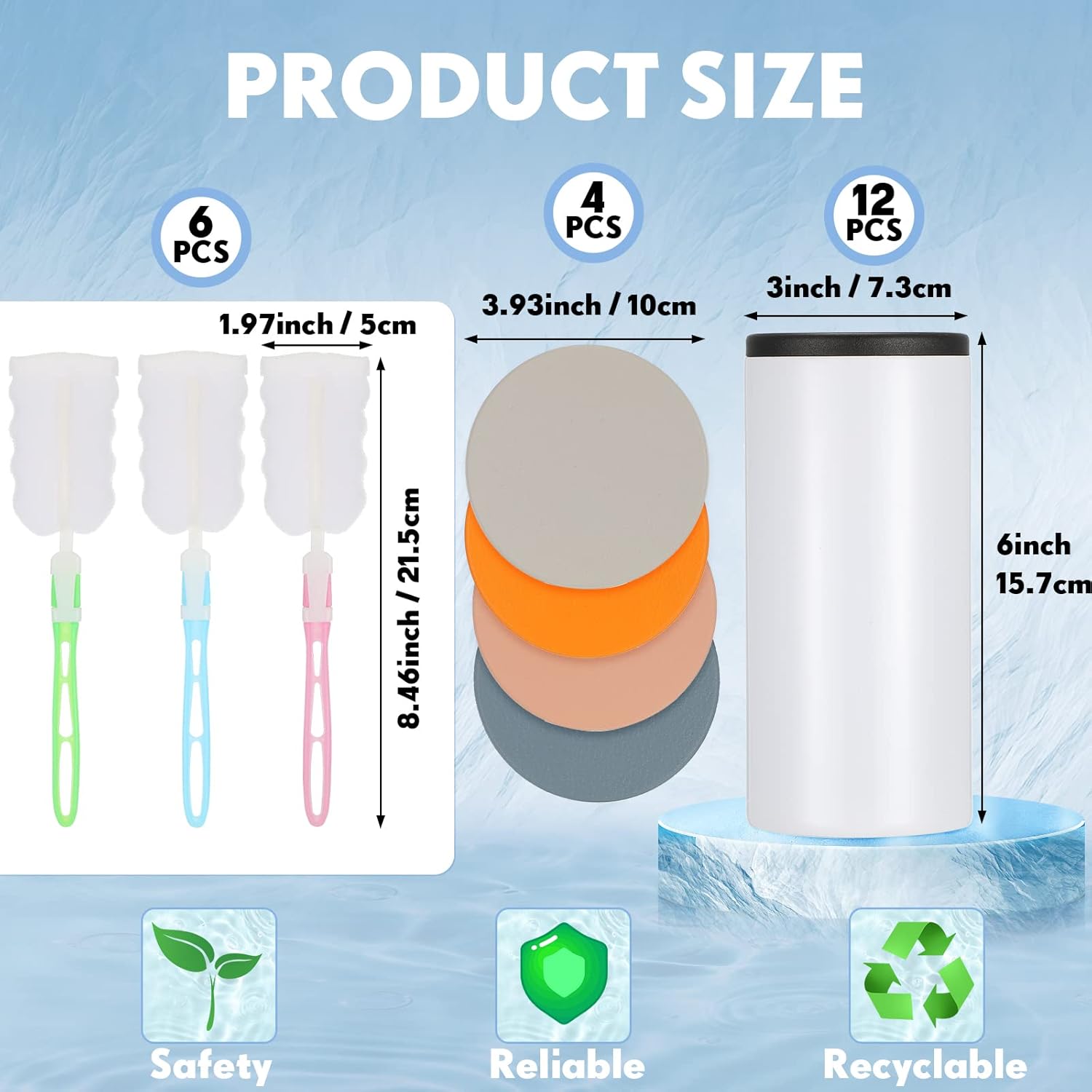 12 Pack Sublimation Can Cooler Blank Skinny 12 oz Valentine BBQ Teacher Back School White Beer Drink Insulated Stainless Steel Bottle Slim Tumbler Beach Holder with Brush Coaster Wedding Gift - Image 2