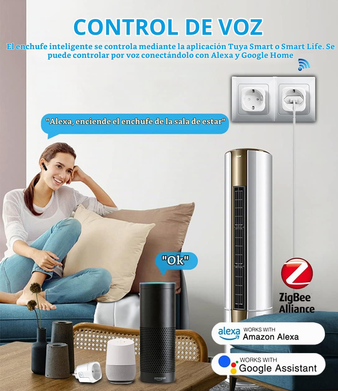 ZigBee Enchufe Inteligente Alexa 16A, 3680W Smart Plug con Monitor de Energía, Enchufe Temporizador con Control Remoto, Control por Voz y Funciones de Temporización, apoyo Alexa & Google Home