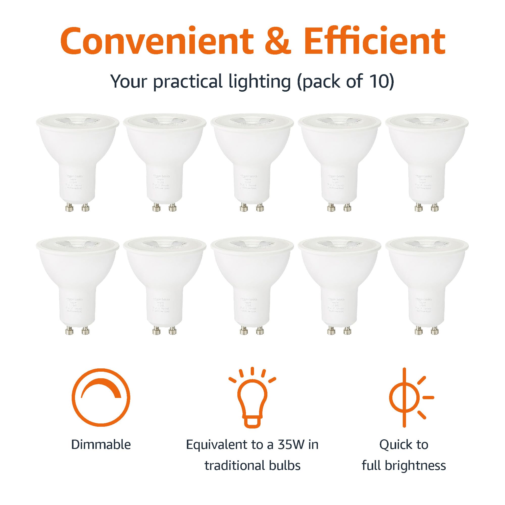 Amazon Basics Lot de 20 ampoules spot LED GU10, 3 W (équivalent à 35 W), blanc chaud, Non Dimmable