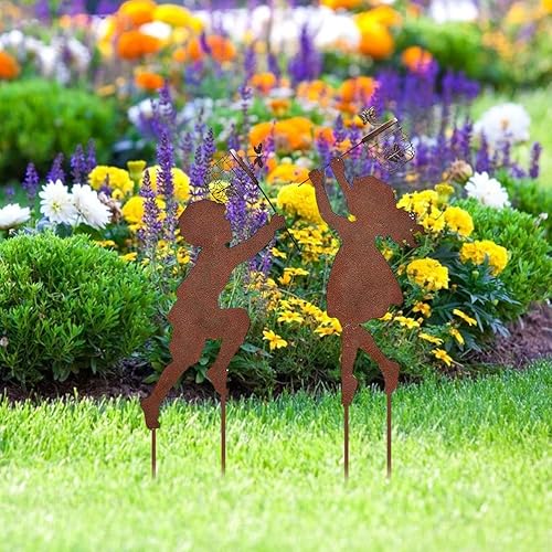 Miniatura 5 de Estacas de jardín, 2 piezas de mariposas atrapadoras de hierro para niños y niñas, decoración artística de patio, decoración artística de patio,