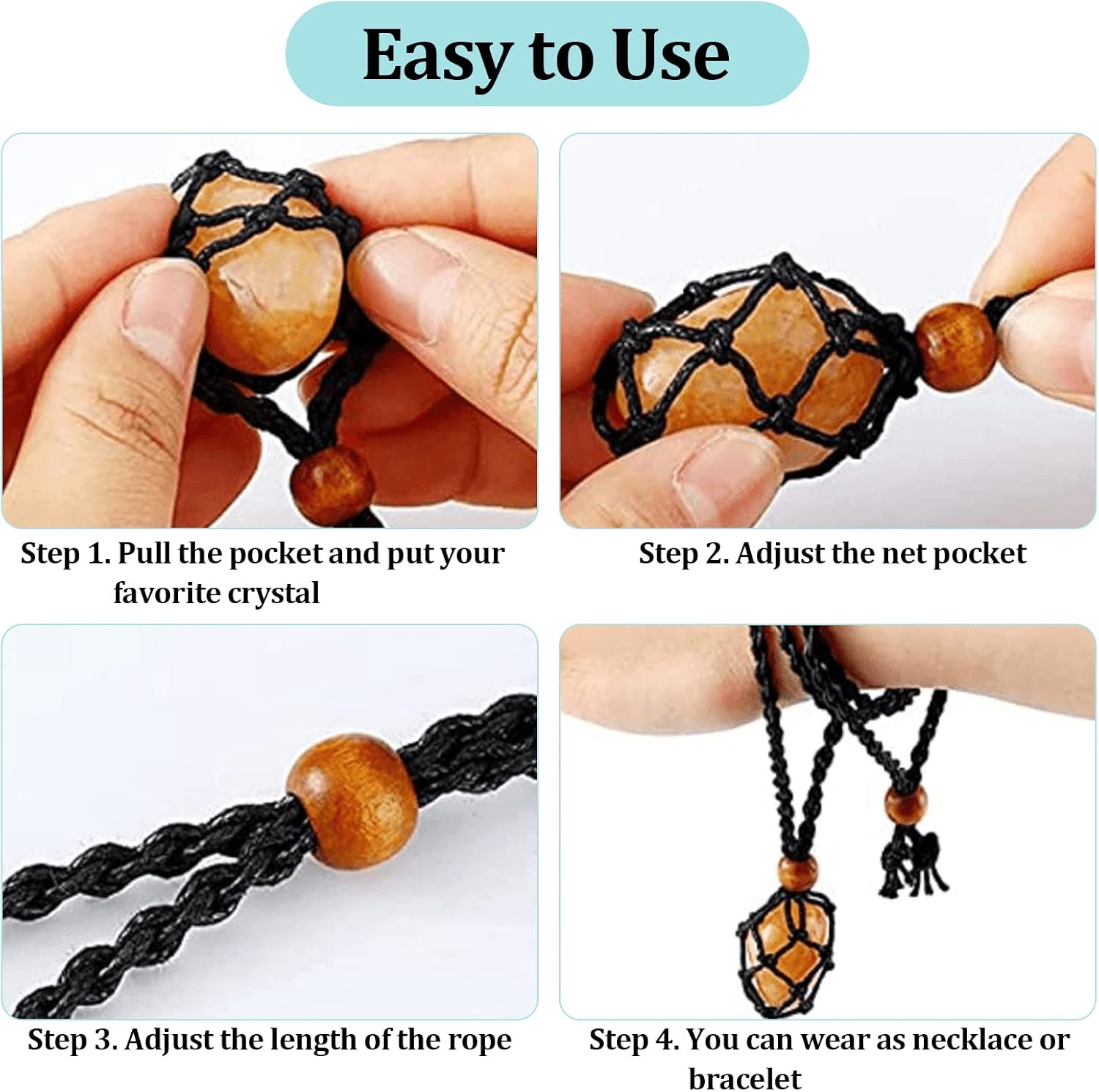ZYNERY 14 Pcs Crystal Necklace Holder, Adjustable Crystal Holder 1.6in-1.8in, 14 Colors Woven Cage Necklaces for Jewelry Making DIY Crafts Accessories Stone Holder Necklace