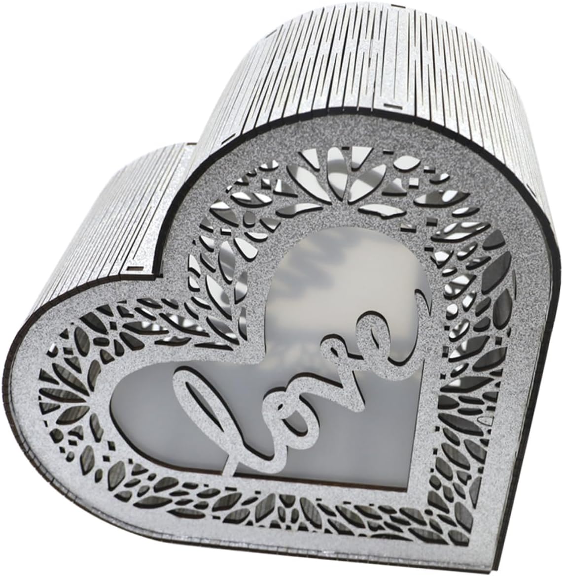 Tofficu Heart Shaped Hollow Wooden Greeting Card Box with Glitter, Portable Wedding and Valentine Envelope Money Storage for Birthday and Event Decorations