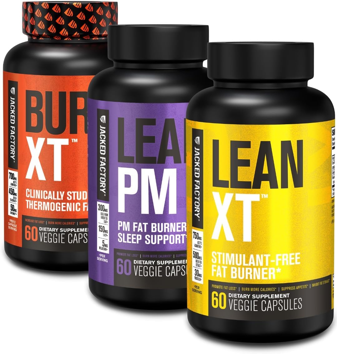 Burn-XT Thermogenic Fat Burner, Lean PM Nighttime Fat Burner & Sleep Aid, Lean-XT Caffeine Free Fat Burner