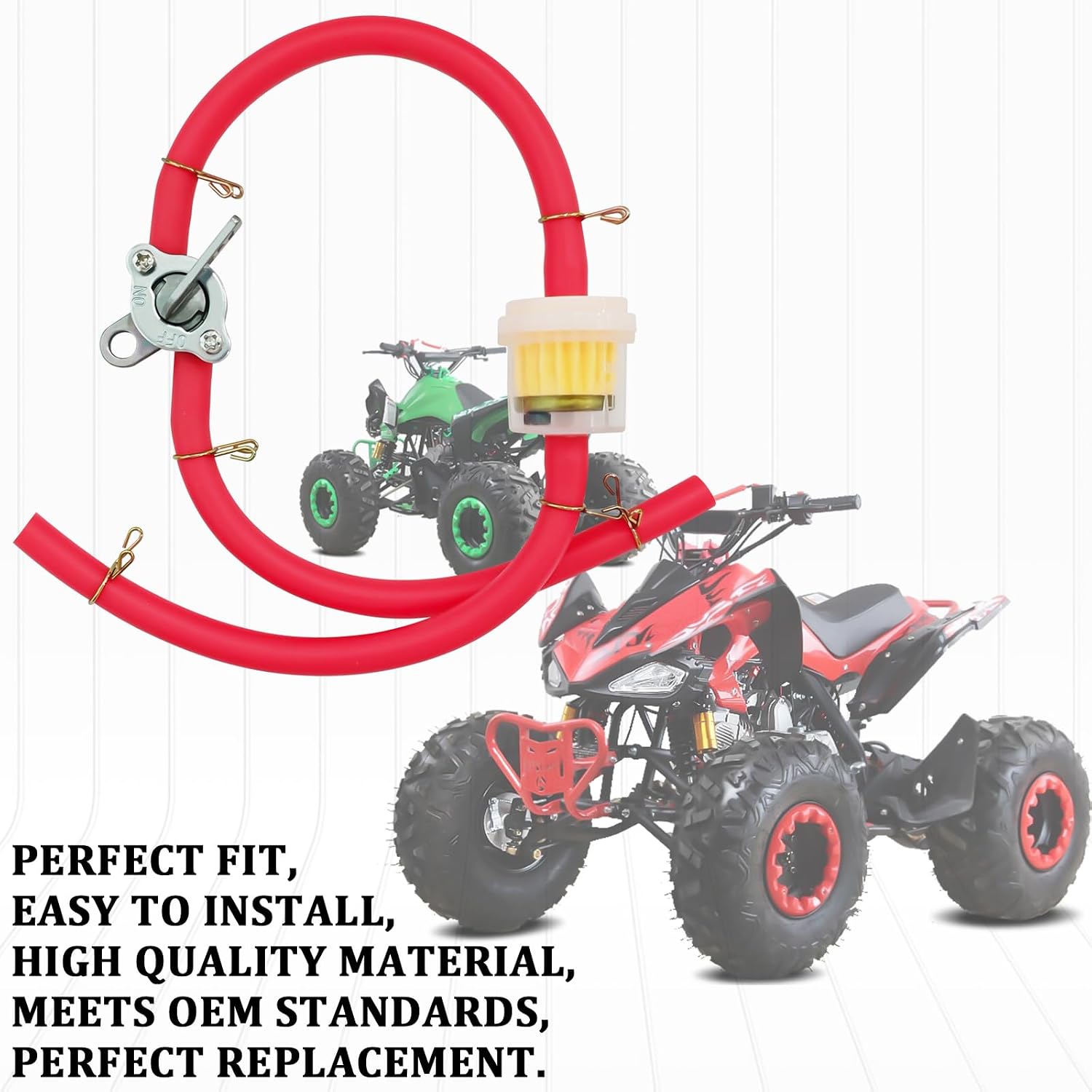 Gas Fuel Line Oil Filter Hose Clamp Fuel Filter Inline Shut Off Valve Petcock Petrol Switch Set for 50cc 70cc 110cc 125cc 150cc 250cc Mini Bike Pit Dirt Bike Motorcycle Go Kart Four Wheeler (Red)