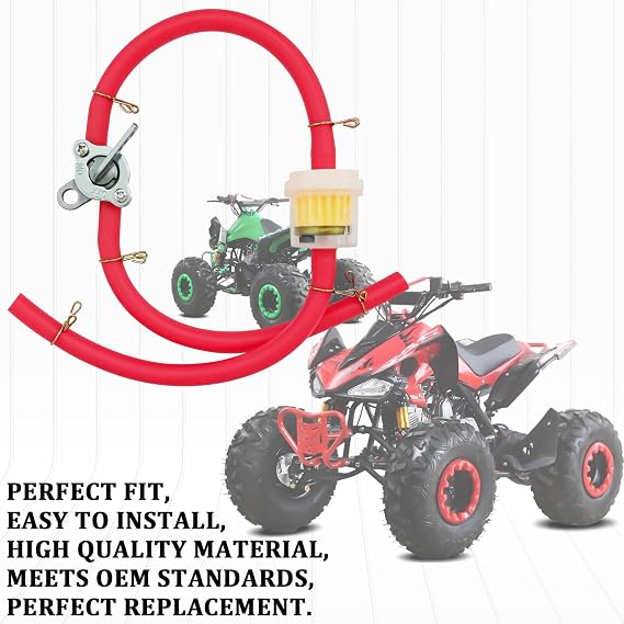 Gas Fuel Line Oil Filter Hose Clamp Fuel Filter Inline Shut Off Valve Petcock Petrol Switch Set for 50cc 70cc 110cc 125cc 150cc 250cc Mini Bike Pit Dirt Bike Motorcycle Go Kart Four Wheeler (Red)