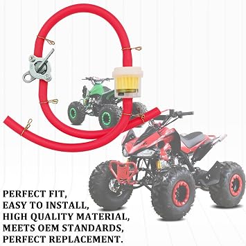 Gas Fuel Line Oil Filter Hose Clamp Fuel Filter Inline Shut Off Valve Petcock Petrol Switch Set for 50cc 70cc 110cc 125cc 150cc 250cc Mini Bike Pit Dirt Bike Motorcycle Go Kart Four Wheeler (Red)