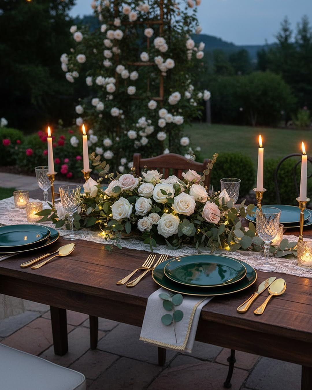 PULOTE 100PCS Green Plastic Plates - Green Disposable Plates With Gold Rim - Include 50 Pieces Dinner 10.25inch,50 Pieces Dessert 7.5inch for Party&Christmas - Image 7