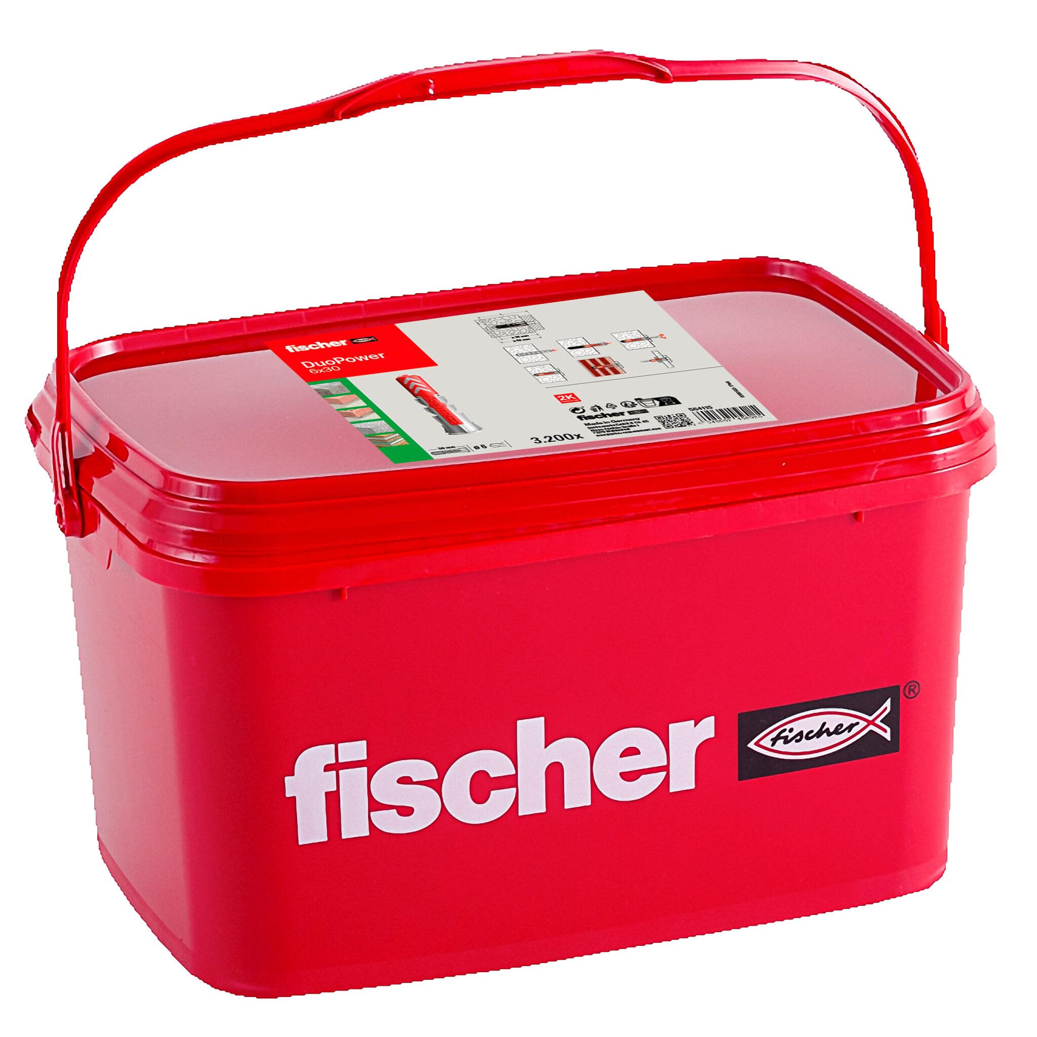 fischer DuoPower 6 x 30, praktischer Eimer mit 3.200 Universaldübeln, leistungsstarker 2-Komponenten-Dübel, Kunststoffdübel zur Befestigung in Beton, Ziegeln, Stein, Gipskarton uvm.