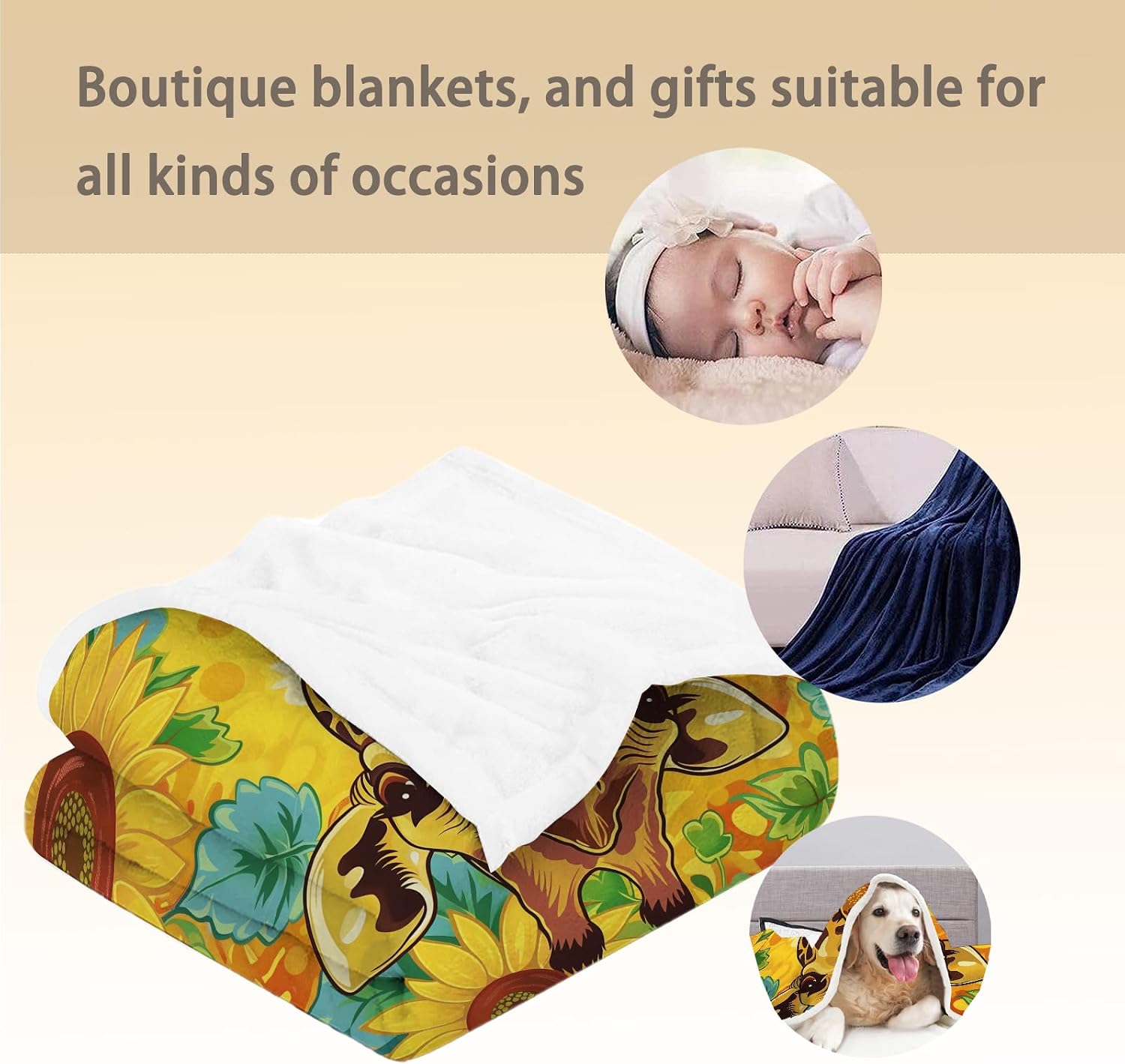 Giraffe & Sunflower Blanket, Soft Flannel Animal Throw Blanket for Couch, Bed, Travel & Home Decor, Cozy Lightweight Yellow Flowers Warm Fluffy Fuzzy Blankets for Women Boys Girls 60×50 in