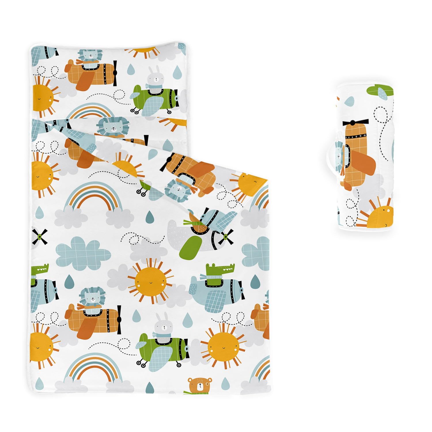 Datura home Nap Mat -Animals Toy Aircraft Sleeping Bag with Removable Pillow - Daycare and Sleepovers Preschool Kindergarten Bedding Set for Kids Toddler Boys Girls(Aircraft Large)