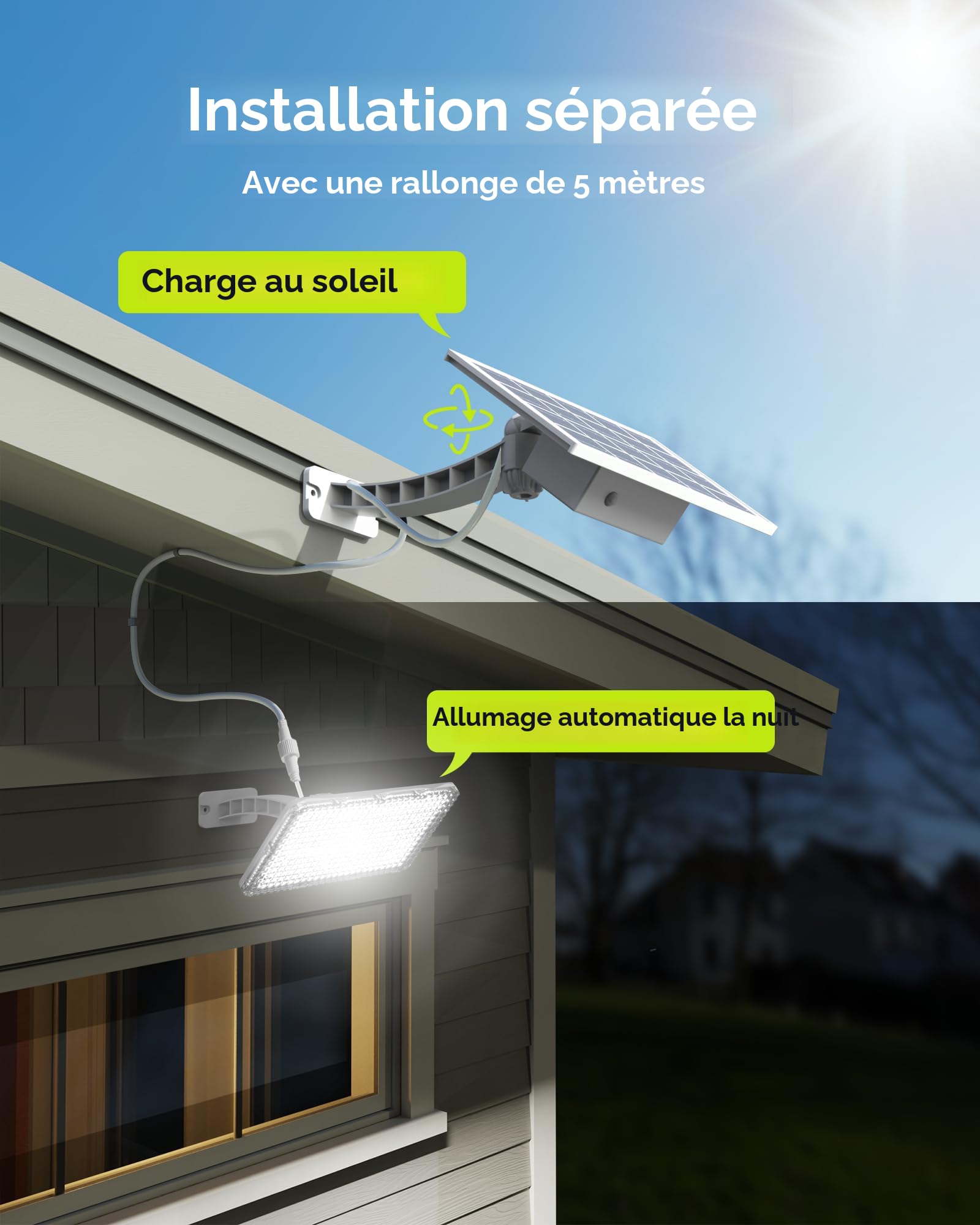 Projecteur Solaire Extérieur Avec Détecteur De Mouvement – 8500K, 240 LEDs SMD 5730, Batterie 6000mAh, Télécommande, étanche IP65