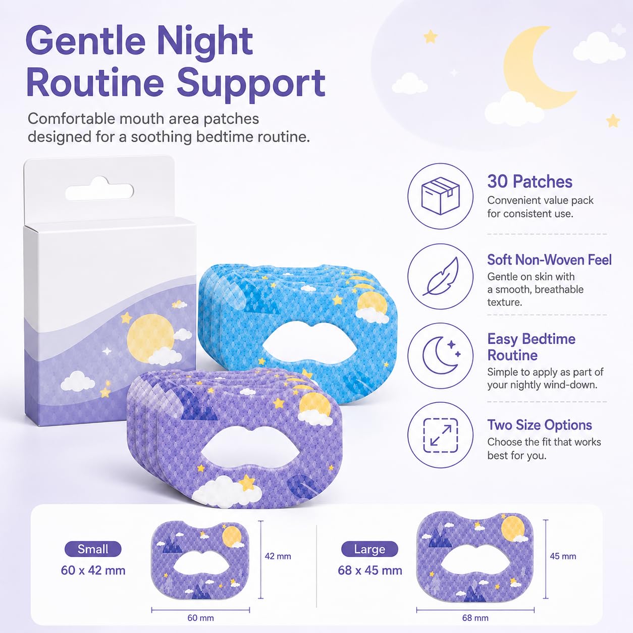 30 Pcs Gentle Night Routine Patches,2SIZE (SMALL SIZE, 30PCS-PURPLE)