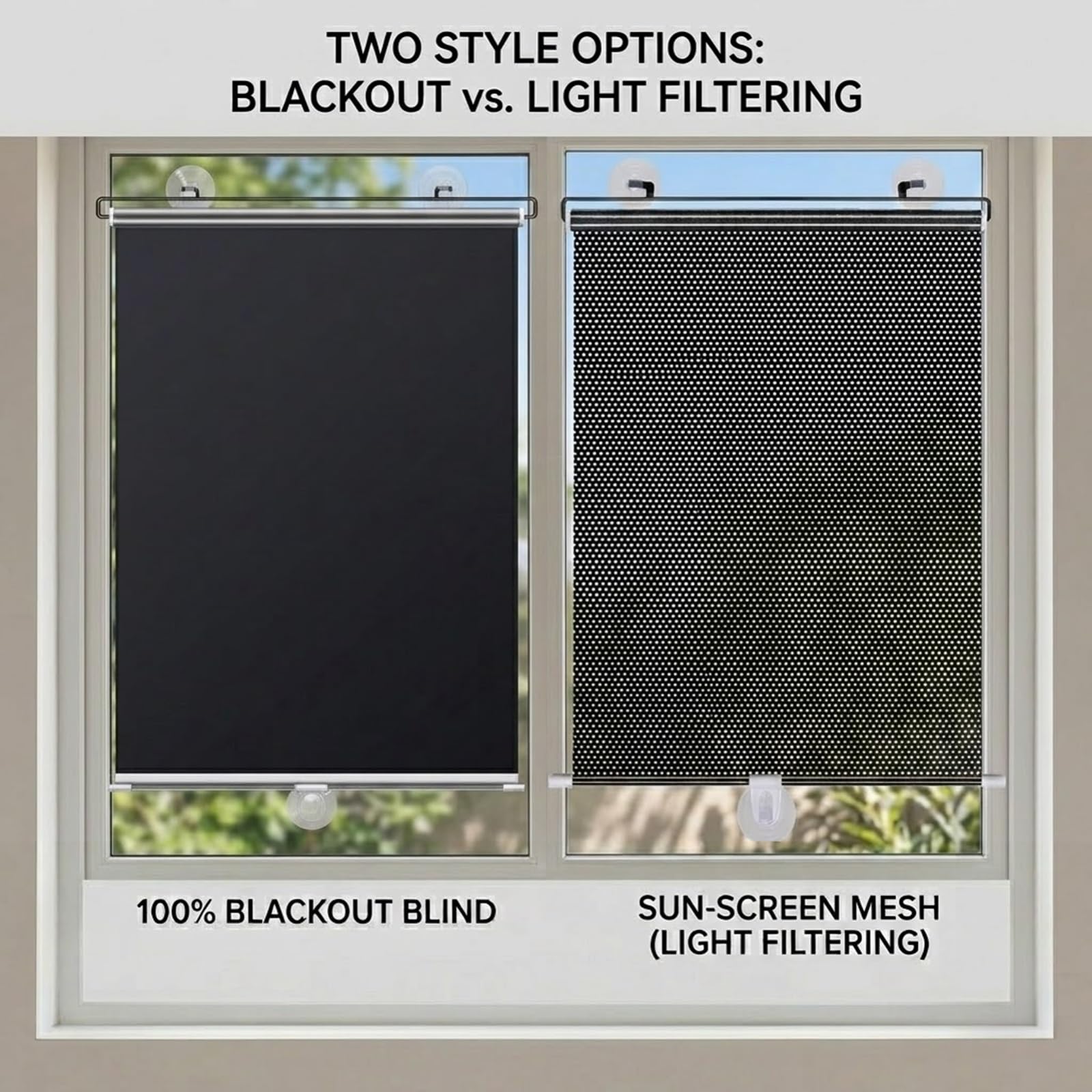 Verdunkelungsrollo ohne Bohren mit Saugnäpfen, Sonnenschutz Fenster innen, Hitzeschutz Thermo Rollo für Auto, Büro & Dachfenster, Einziehbar Sichtschutz, 68x125cm(Black,79W x 150H cm)
