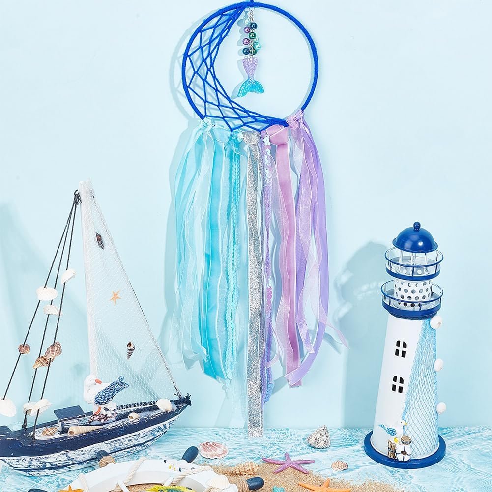INFUNLY 2 Set Mermaid Dream Catcher DIY Dream Catcher Making Kit for Adults Handmade Boho Dream Catchers for Bedroom Wall Decor Room Hanging