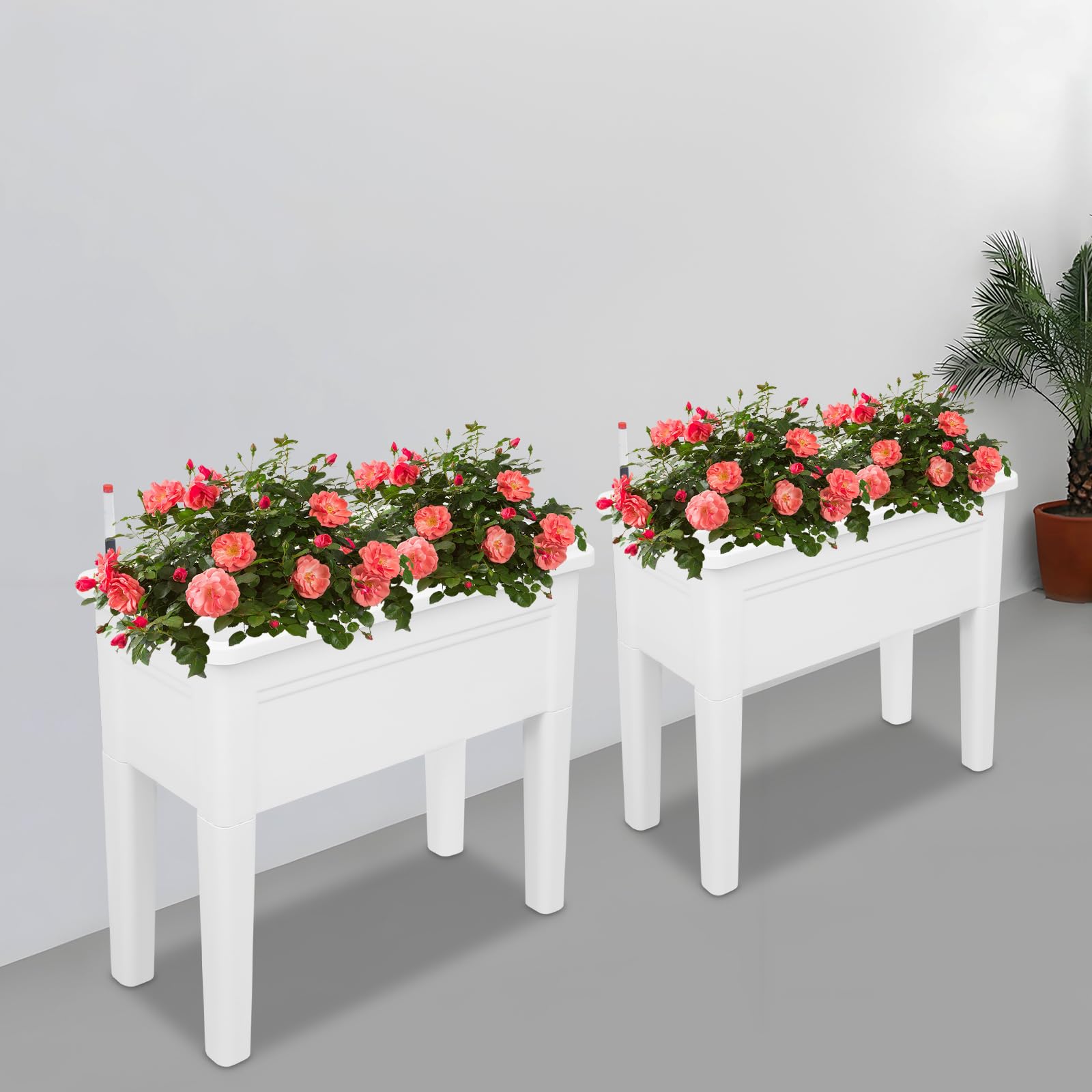 Set di 2 aiuole rialzate da balcone, 75 x 34,5 x 65,5 cm, rettangolari per esterni, fioriera con piedini in gomma, per verdure, erbe aromatiche, fiori su terrazze, giardino