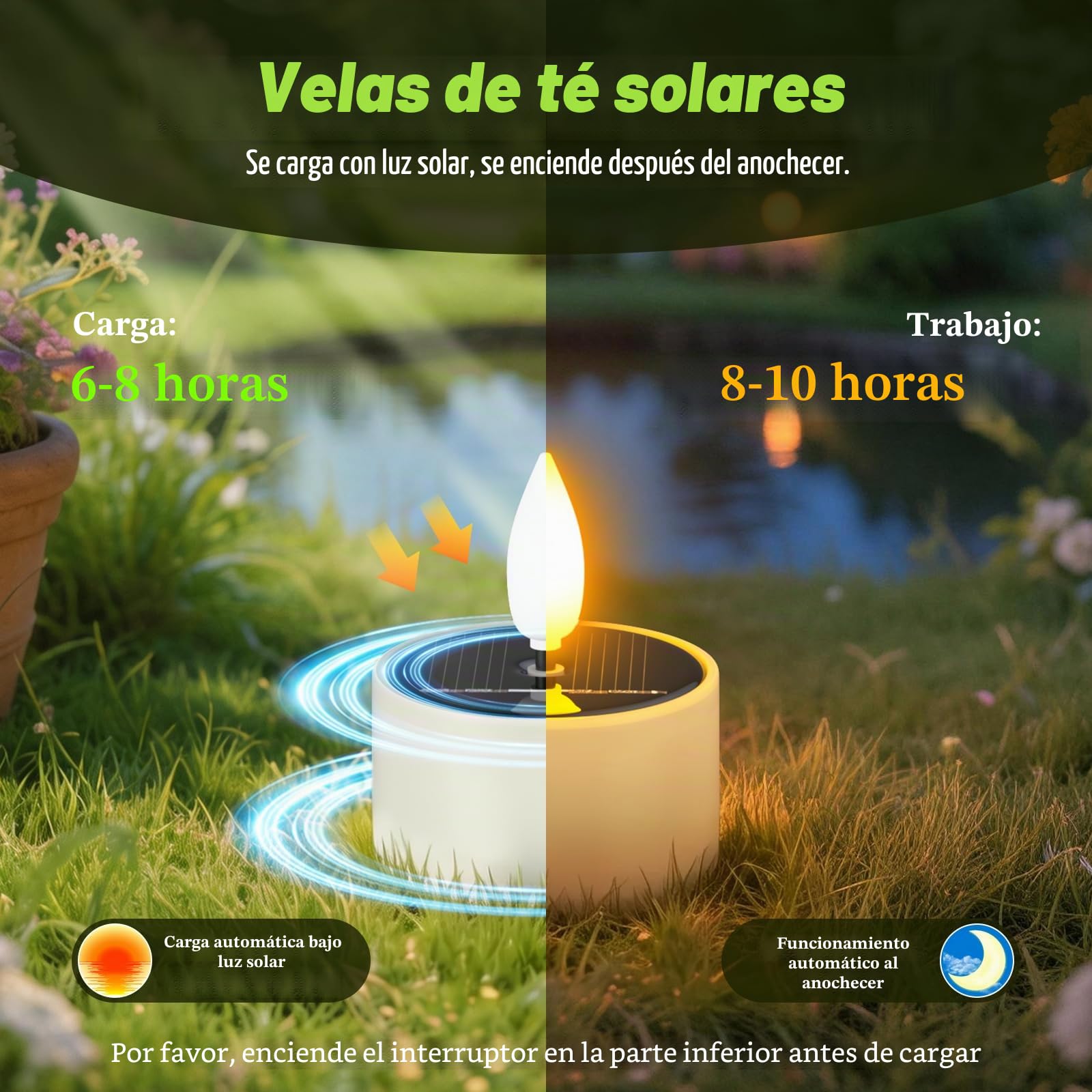 PChero 12pcs LED velas solares al aire libre a prueba de agua, recargable de la batería de las luces del té velas parpadeante para Jardín Linterna Camping Decoración del hogar