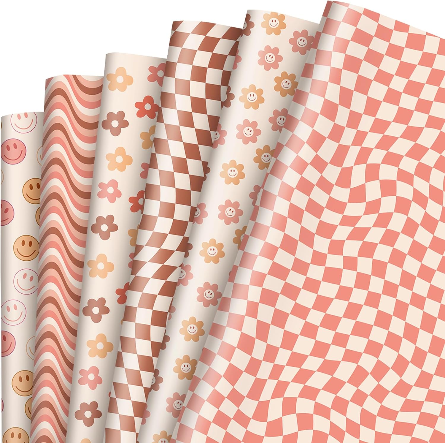 Whaline 12Pcs Retro Groovy Wrapping Paper Chocolate Color