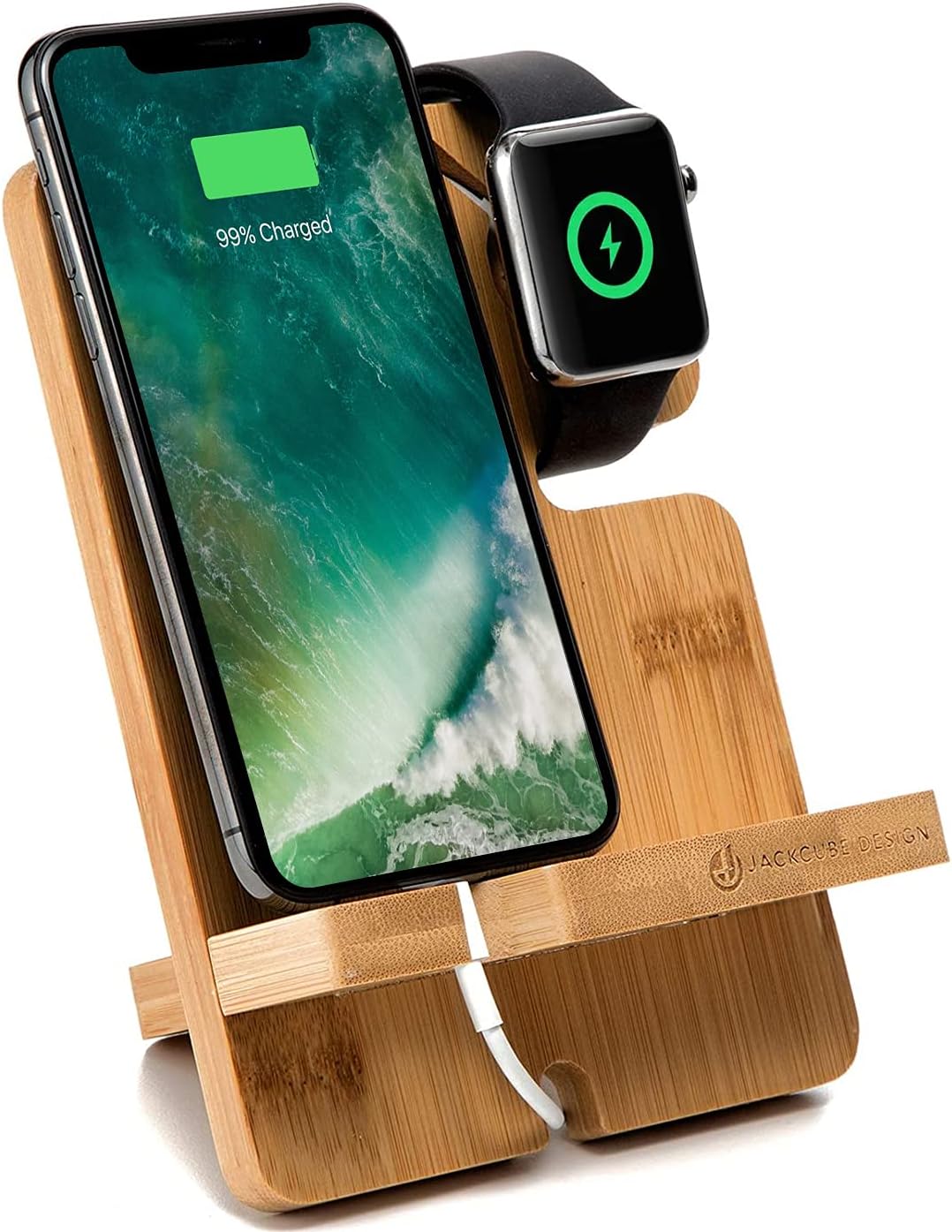 J JACKCUBE DESIGN Smartphone and Watch Stand Charging Dock Bamboo Station Wood Key Wallet Men accessories Holder: MK243A (brown)