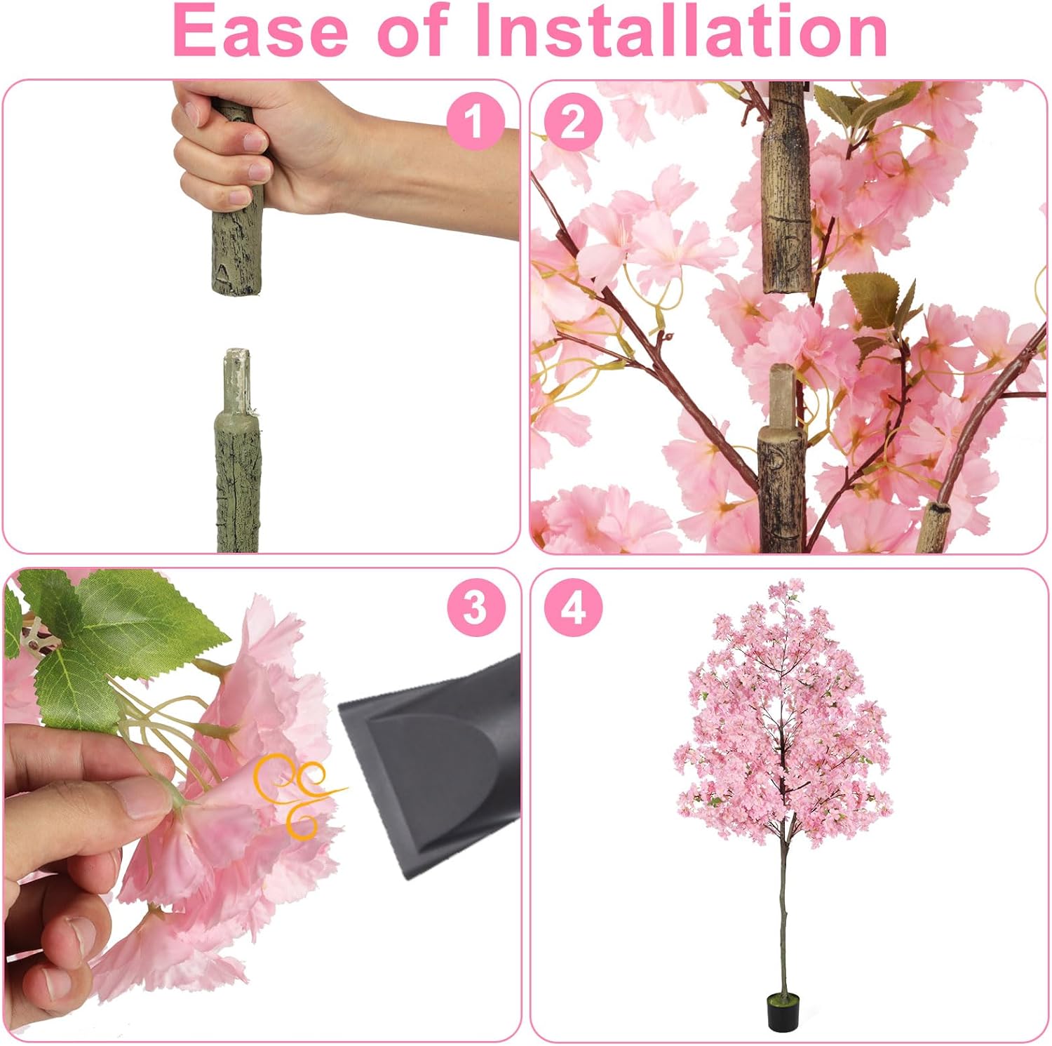 Cherry Blossom Artificial Tree, Fake Tree Faux Silk Plant with Plastic Nursery Pot,Artificial Plants for Home Office Indoor Decor