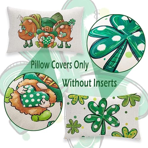 Miniatura 2 de CARRIE HOME Juego de 2 fundas de almohada de gnomo del día de San Patricio de 18 x 18 pulgadas fundas de almohada verdes de trébol de la suerte para