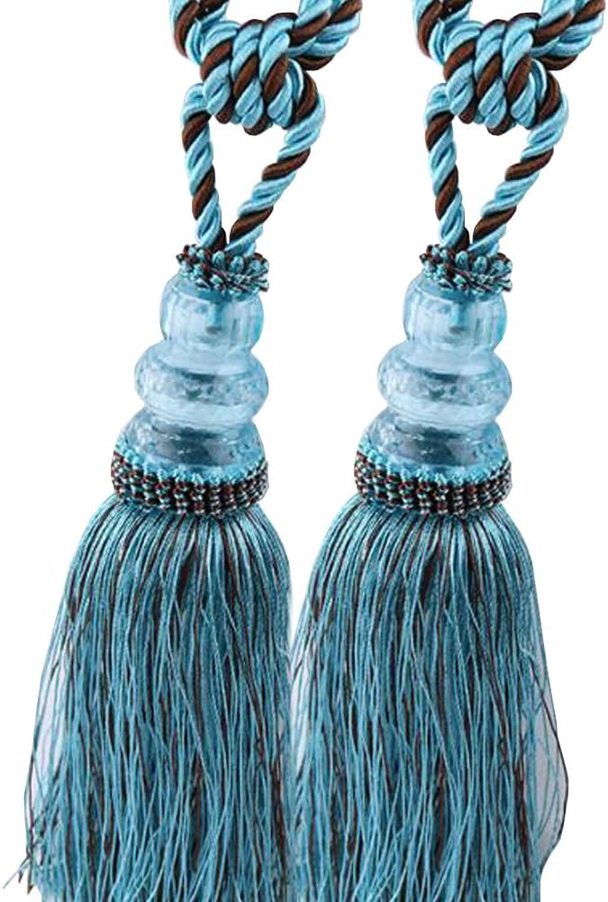 CHICTIE 2 Pack Curtain Tassel Tiebacks Crystal Beaded Fringe Ropes for Drapery Window Door Decorations (Dark Blue)