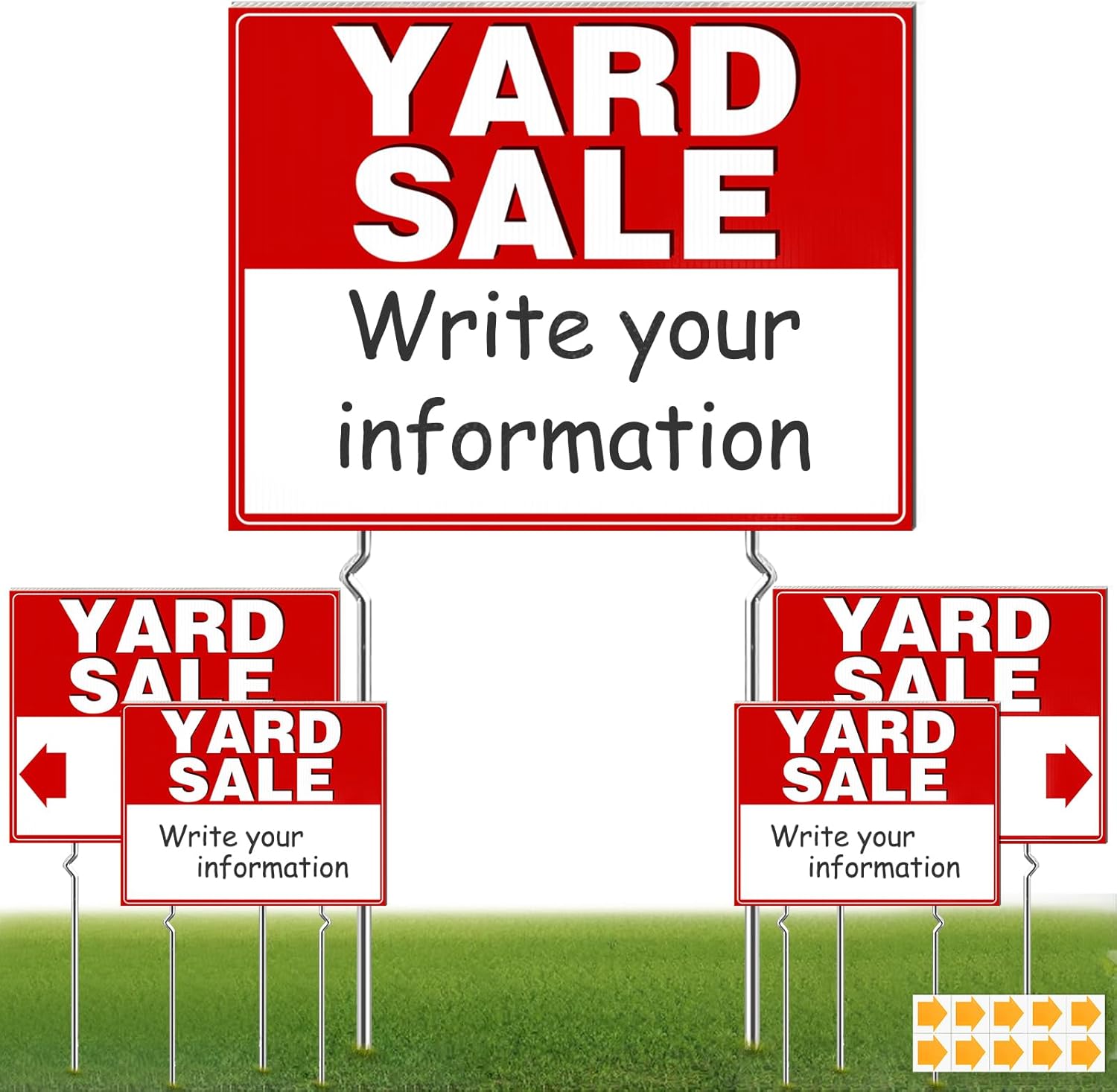 Remiawy Yard Sale Signs, 5 Pack Yard Signs with Metal Stakes, 17x13 Inch Double Sided Large Garage Sale Kit with Directional Arrows Stickers Weatherproof Corrugated Plastic for Event
