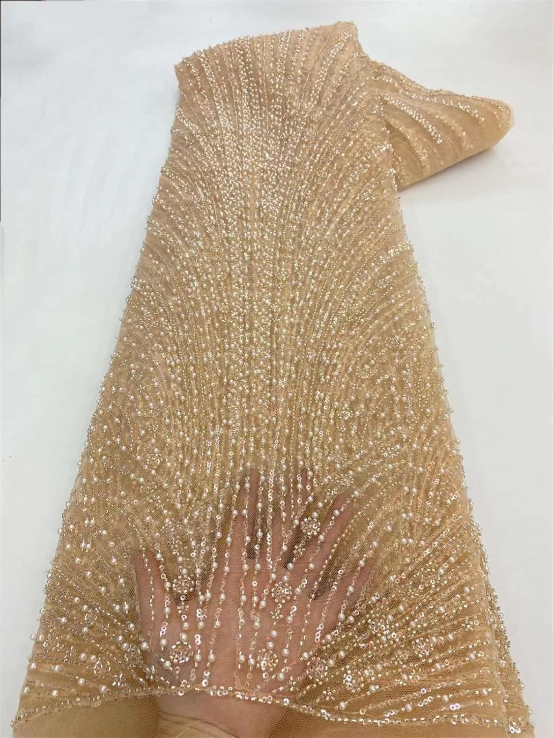 Exquisite Handmade Beads Sequins Tulle Lace Fabric for Wedding Dress Sewing (5 Yards,Black)