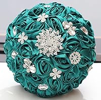 Vista 16 de Sharebeauty Ramo de novia de satén hecho a mano de 7.9 pulgadas, ramo de boda, ramo de flores artificiales