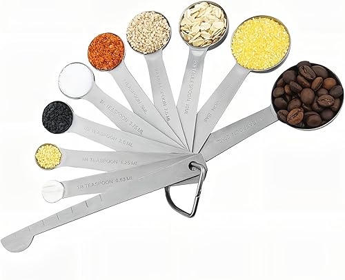 Miniatura 4 de Smithcraft Juego de tazas y cucharas medidoras, juego de tazas y cucharas medidoras de acero inoxidable 188 para cocina y hornear, tazas métricas de