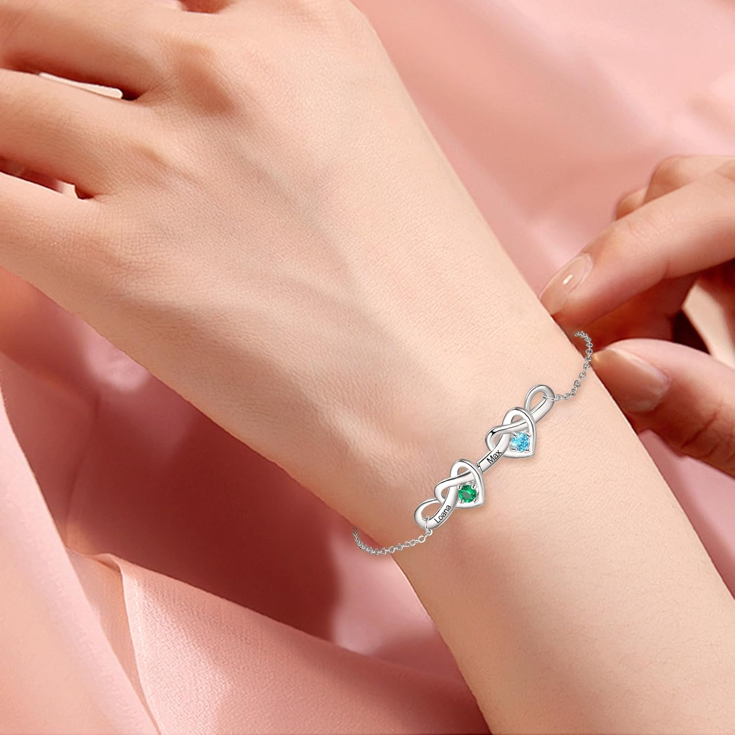 Fortheday Personalized Birthstone Bracelets for Women Infinity Love Heart Charm Name Bracelet with 1-8 Birthstones Jewelry Mothers Day Christmas Birthday Gifts for Mom Wife Grandma