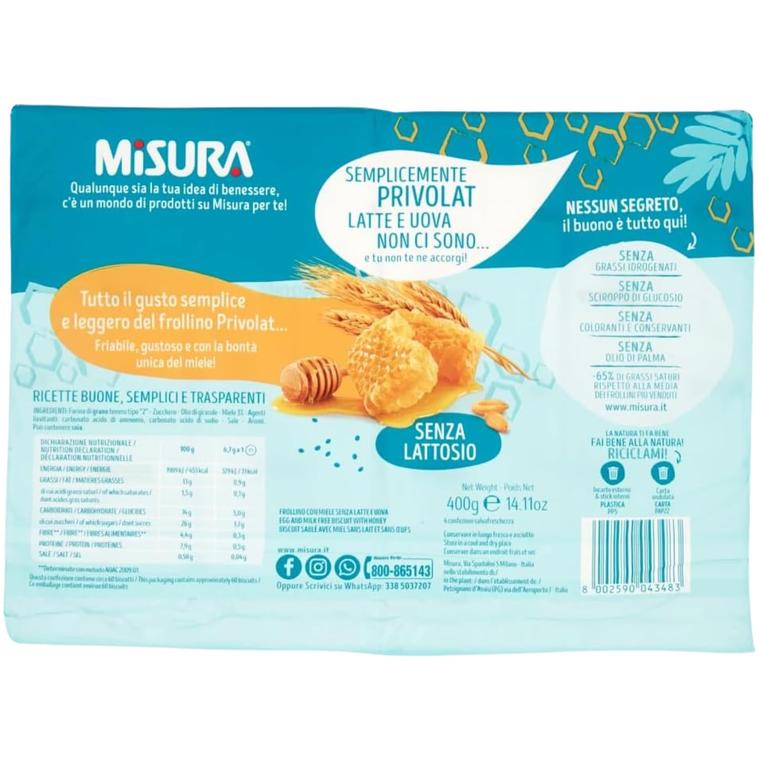 Biscotti Frollini al Miele Millefiori – Senza Latte e Uova – Ideali per Intolleranti – Colazione Sana e Leggera – Formato 400g – Variazioni 4/6/8/10 Pezzi (10)