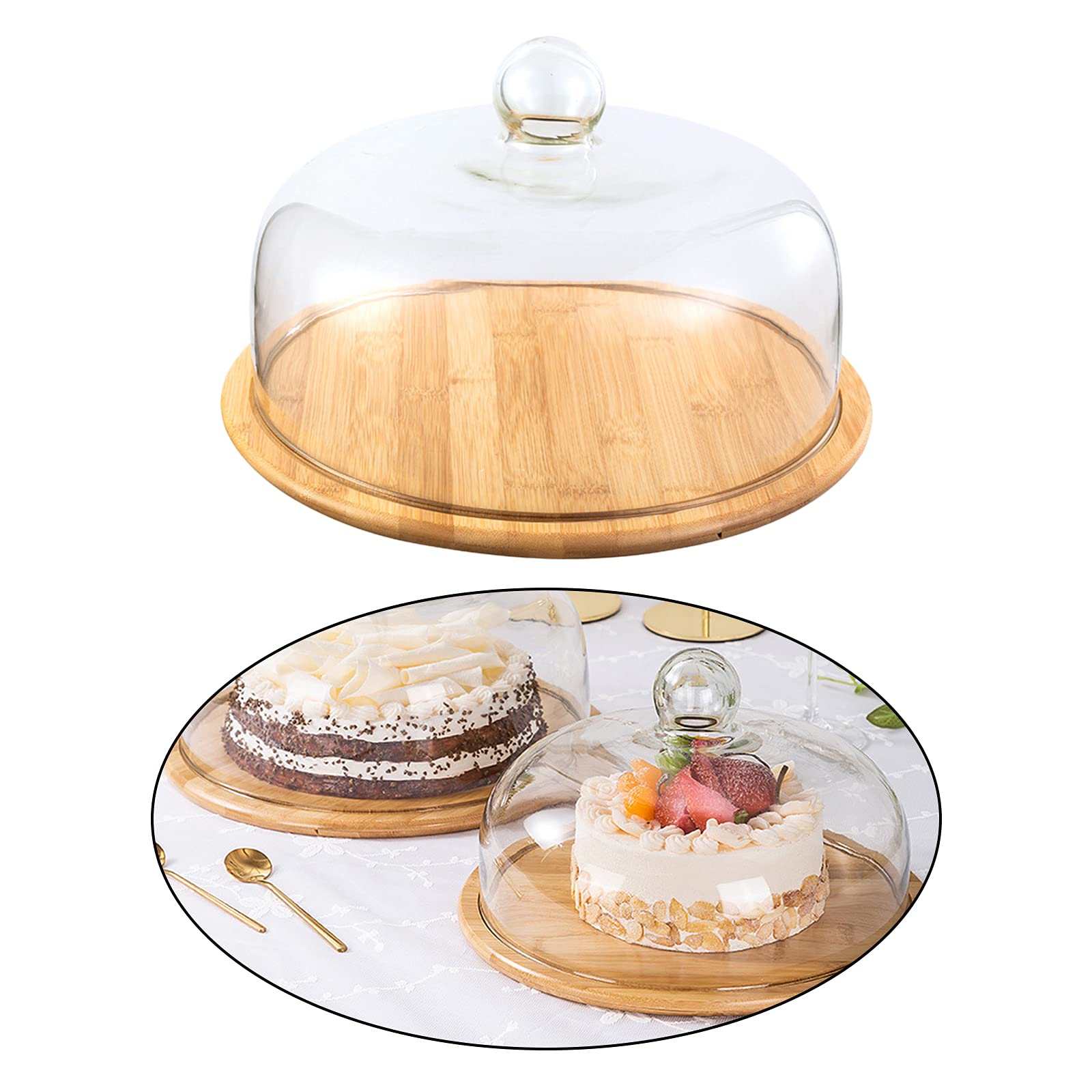 Bandeja de cristal para servir con cúpula para queso, soporte para tartas, magdalenas, pan, frutas, con cubierta de cúpula, 26 cm