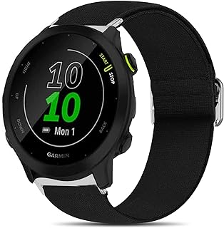 Compatible for Garmin Forerunner 55 Band, Lamshaw Stretch Elastics Nylon Adjustable Replacement Strap Accessories Compatible for Garmin Forerunner 55 / Approach S42 / Approach S12/D2 Air (Black)