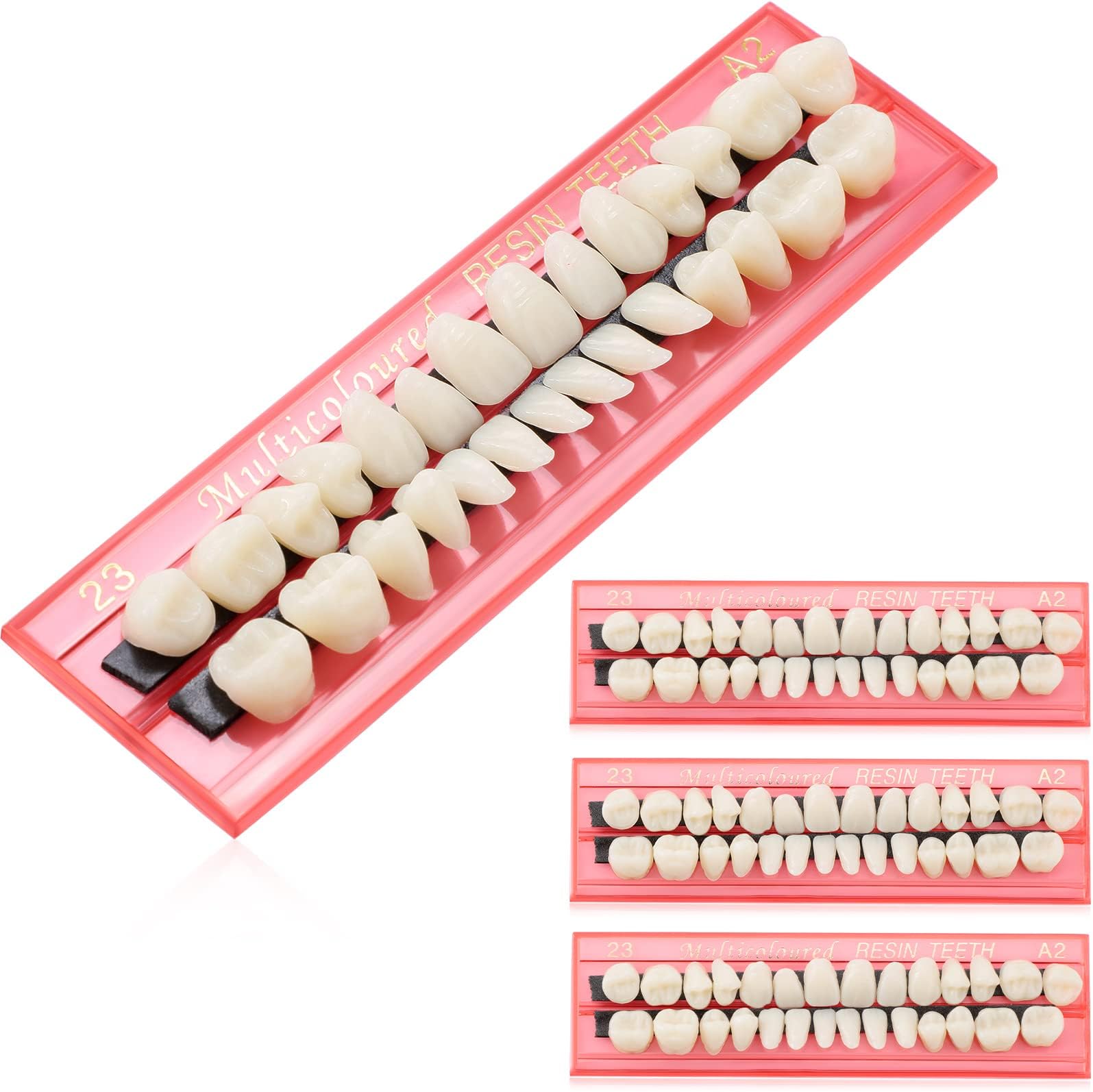 4 Sets Acrylic Resin Fake Teeth Denture Replacement Teeth False dentures Upper and Lower Synthetic Resin dentures for Halloween Party Replacement, 112 Pieces, 23 A