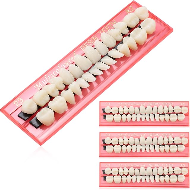 4 Sets Acrylic Resin Fake Teeth Dental Denture False Teeth Halloween Horror Teeth Upper and Lower Synthetic Resin Teeth for Halloween Makeup Cosplay Costume Party Ornament Supplies, 112 Pieces, 23 A2