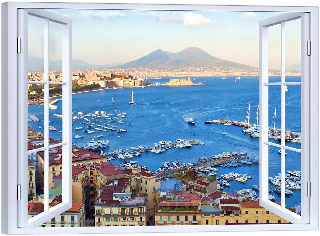 Quadro Moderno Con Finestra E Palme Tropicali 100x75 Cm - Stampa Su Tela Canvas Con Telaio In Legno, Pronto Da Appendere, Arredamento Da Parete - 4