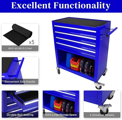 Miniatura 5 de Caja de herramientas con ruedas con 4 cajones con ruedas, carrito de herramientas multifuncional, gabinete de almacenamiento de herramientas